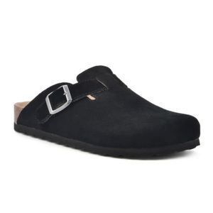 White Mountain Womens Suede Leather Black Clog NIB